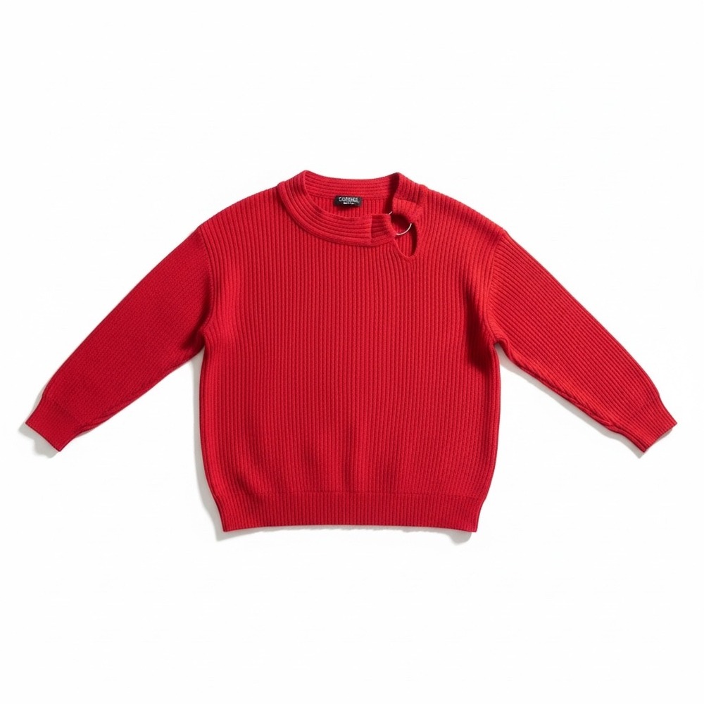 GABRIEL NEW YORK Red Ribbed Knit Sweater Cutout‎ Ring Detail Size 3X vintage